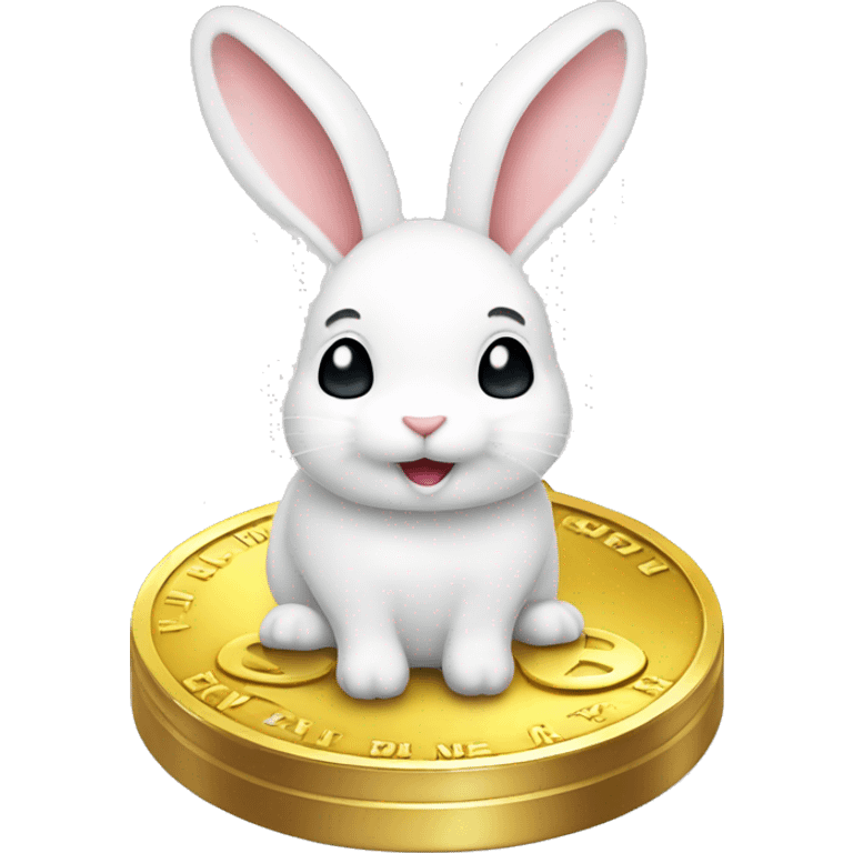 gold coin, white rabbite on coin  emoji