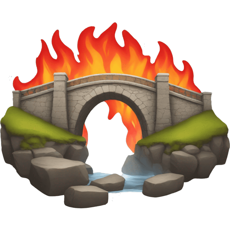 Stone bridge with red flames behind it emoji