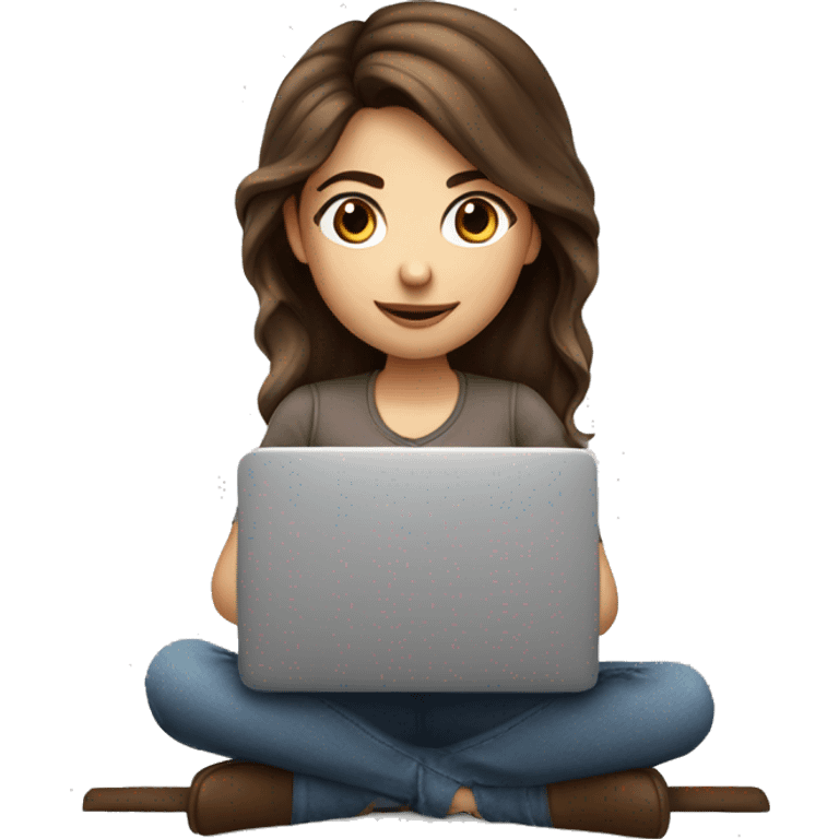 cute girl with brown hair working on laptop and drinking coffee emoji