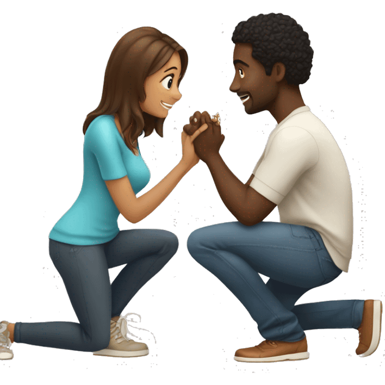 Black guy proposing on one knee with a ring to a girl with brown hair  emoji