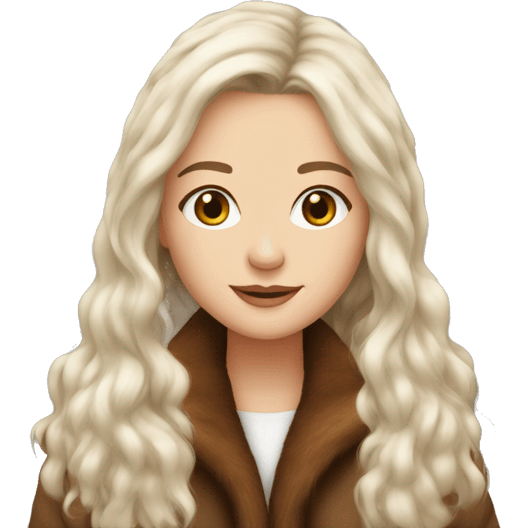 Beautiful white girl long brown hair fur-coat emoji