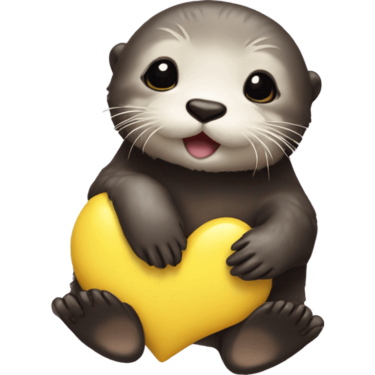 Baby sea otter with yellow heart in its paws emoji