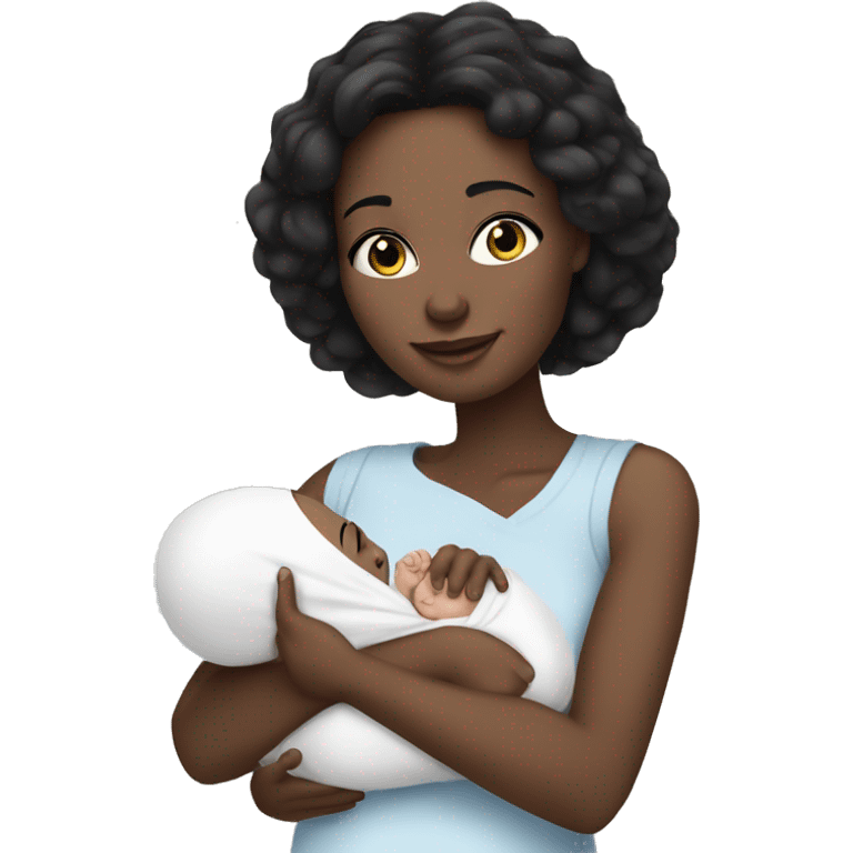 mom holding newborn baby girl with blue eyes white skin black hair and white skin newborn emoji