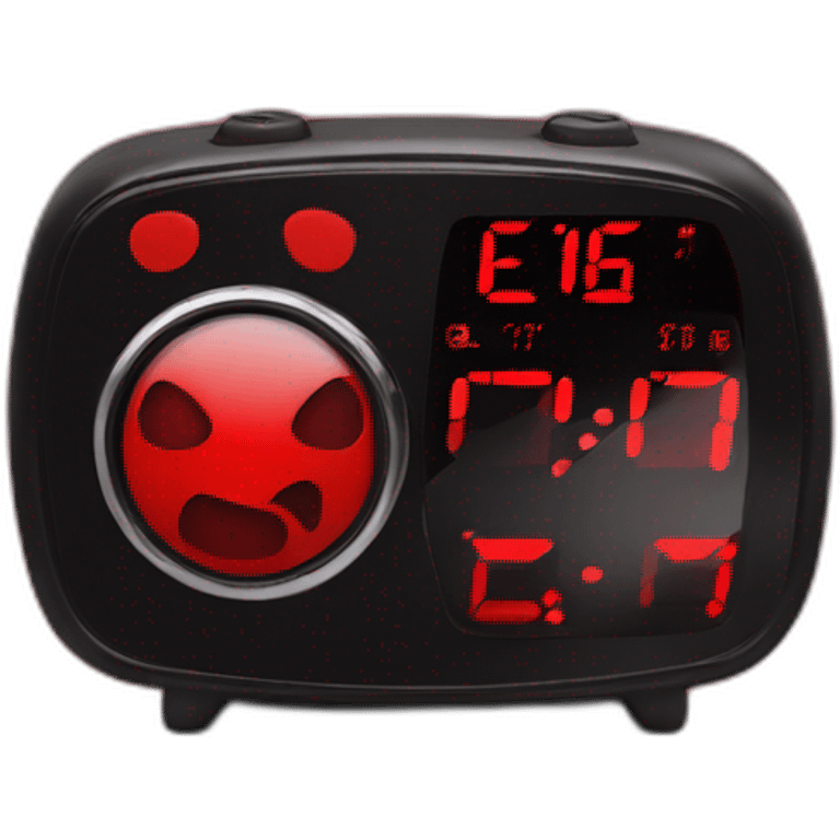 Red and black digitale alarm clock in the shape of ' emoji