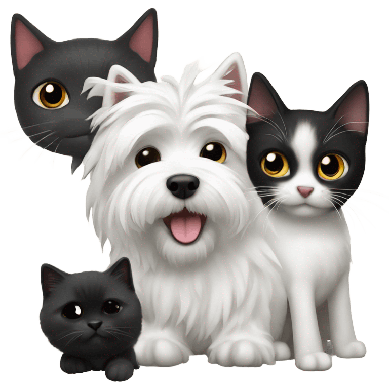 White westie with two black cats emoji