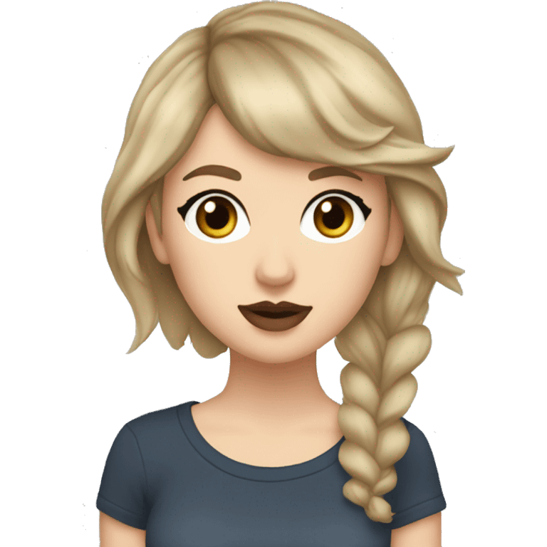 white girl with dirty blonde brownish hair and bluey/grey eyes and a mole on left middle of the cheek and wearing a taylor swift tshirt emoji