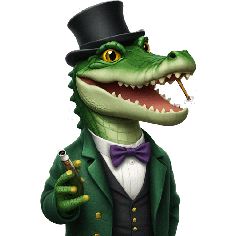 Alligator smoking a blunt with a top hat emoji