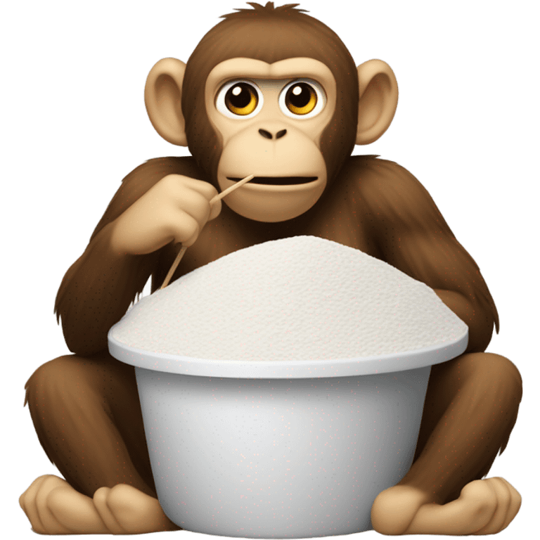 stressed out monkey with a mountain of flour in front of him and a straw emoji