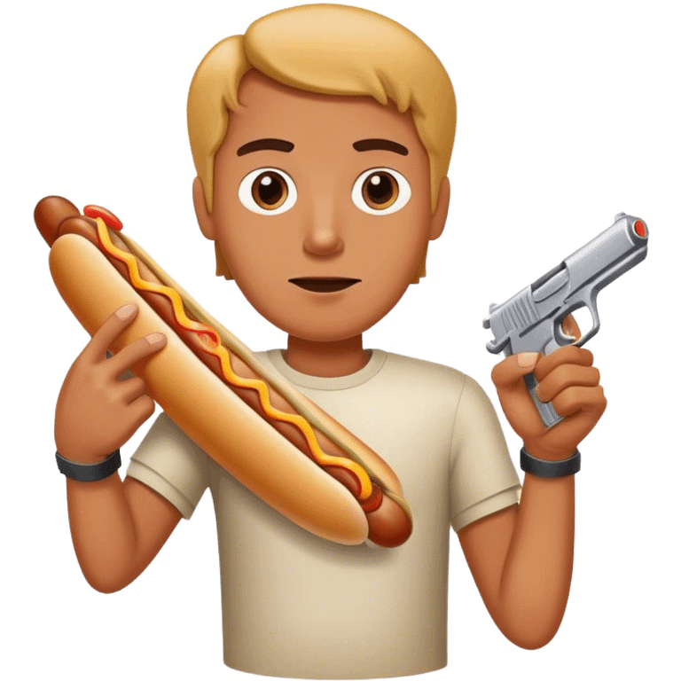 pointing gun at hotdog emoji