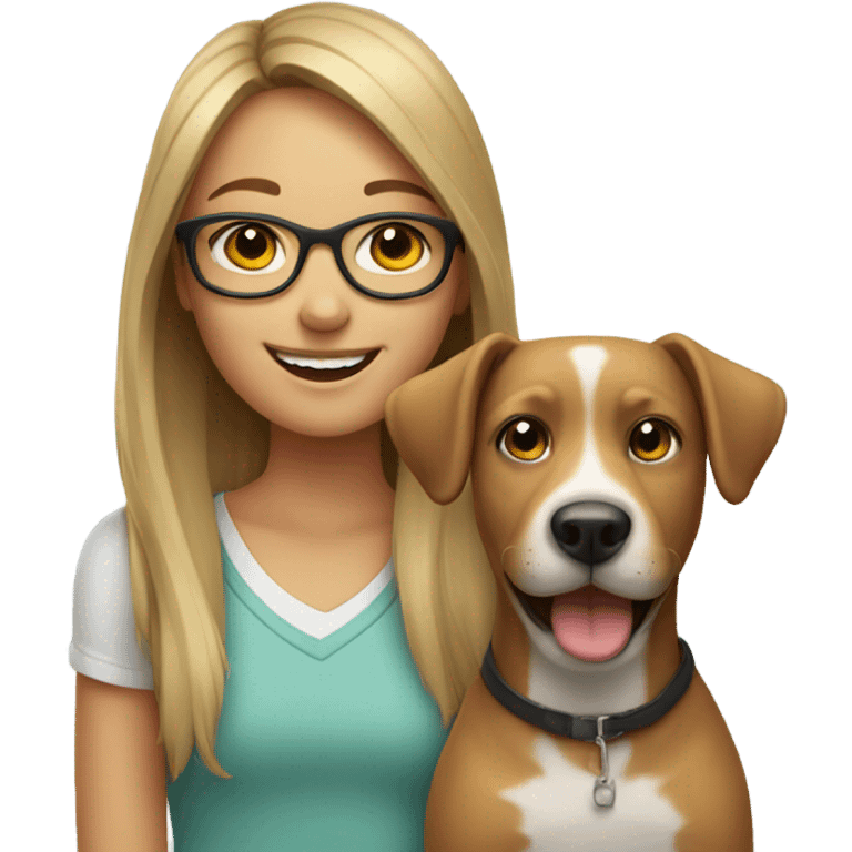 smiling girl with glasses outdoors and dog  emoji