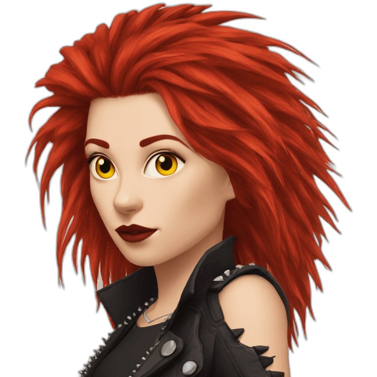 A Woman With Long Spiky Red Hair And Red Make Up. Yellow Eyes. Punk. emoji