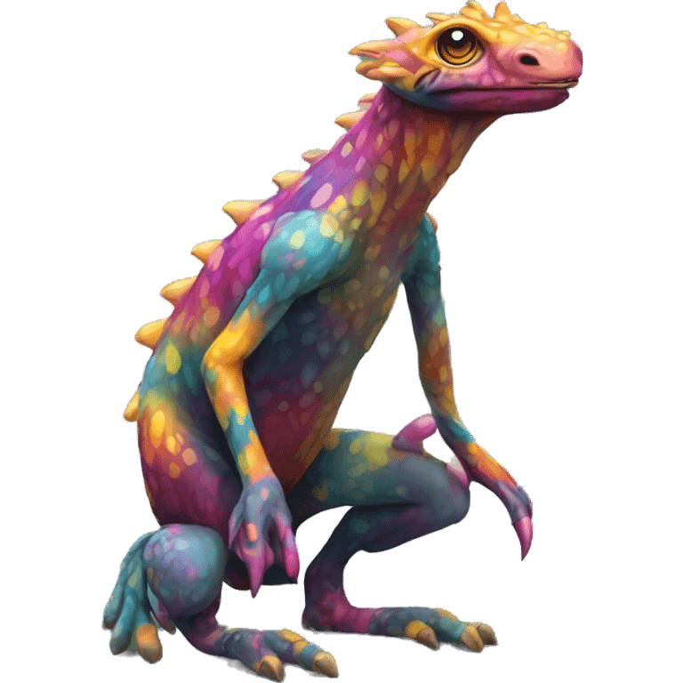 a colorful edgy vernid-fionbri-animal-creature with splash patterns full body emoji