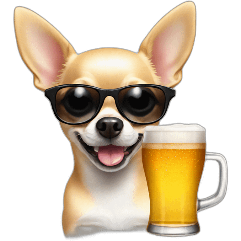 withe chihuahua with sunglasses taking a beer emoji