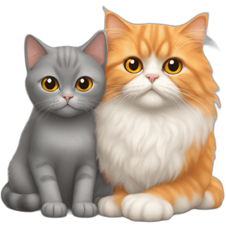 Orange persian cat hugs the grey british cat emoji