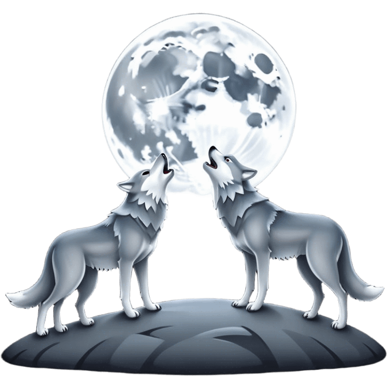 Two wolves howling on dark moon  emoji