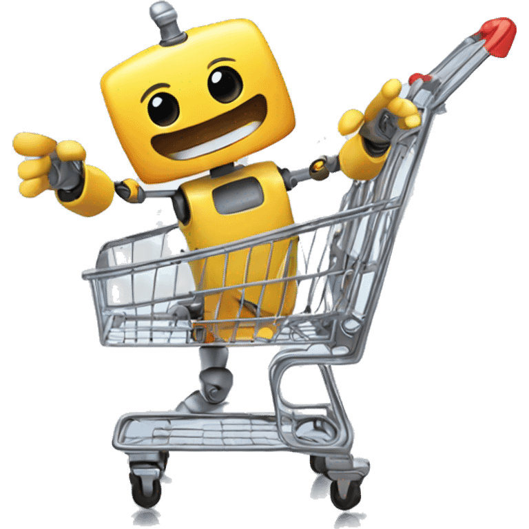 robot having fun inside a shopping cart emoji