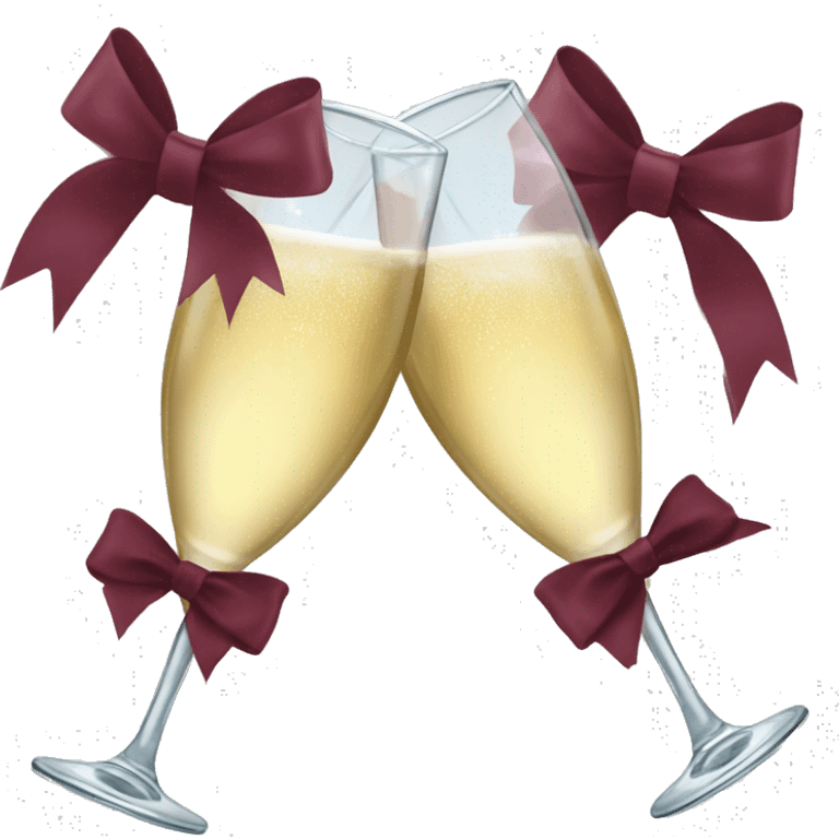 Two glasses of champagne cheering with burgundy bows emoji