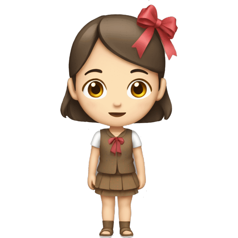 Full body Asian Girl with brown hair standing wearing bow  emoji