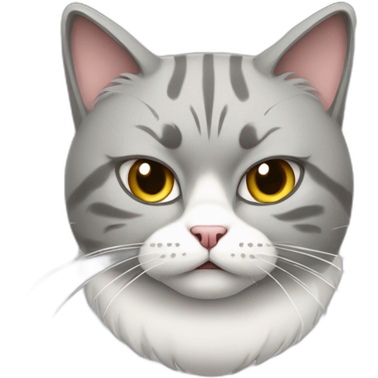 Angry fat light gray and white cat emoji