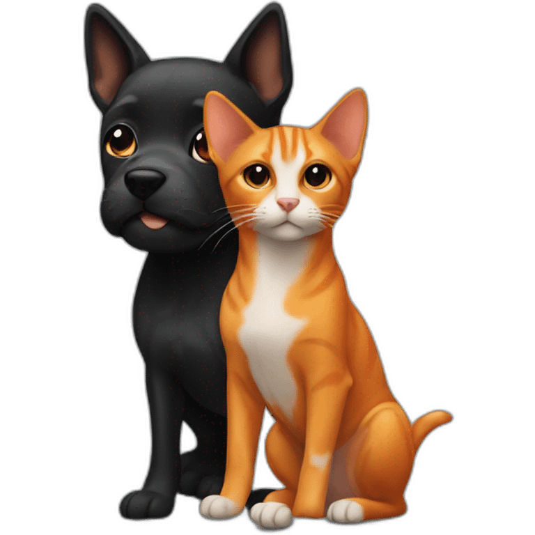 complete black and small dog with a orange cat emoji