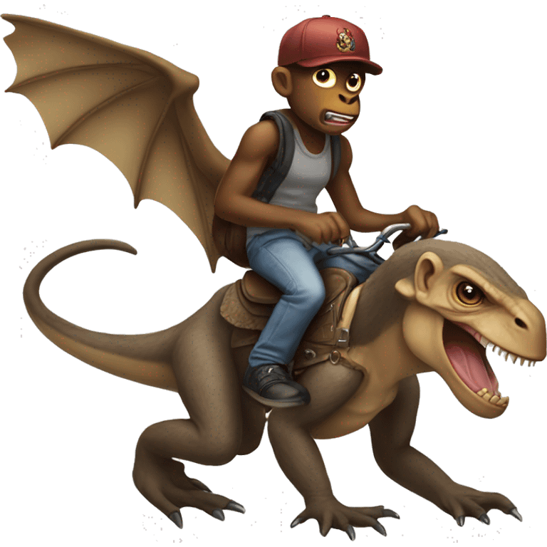 Gangsta Monkeys riding a dinosaur with wings emoji