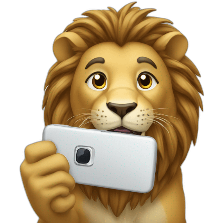 Lion use an phone emoji