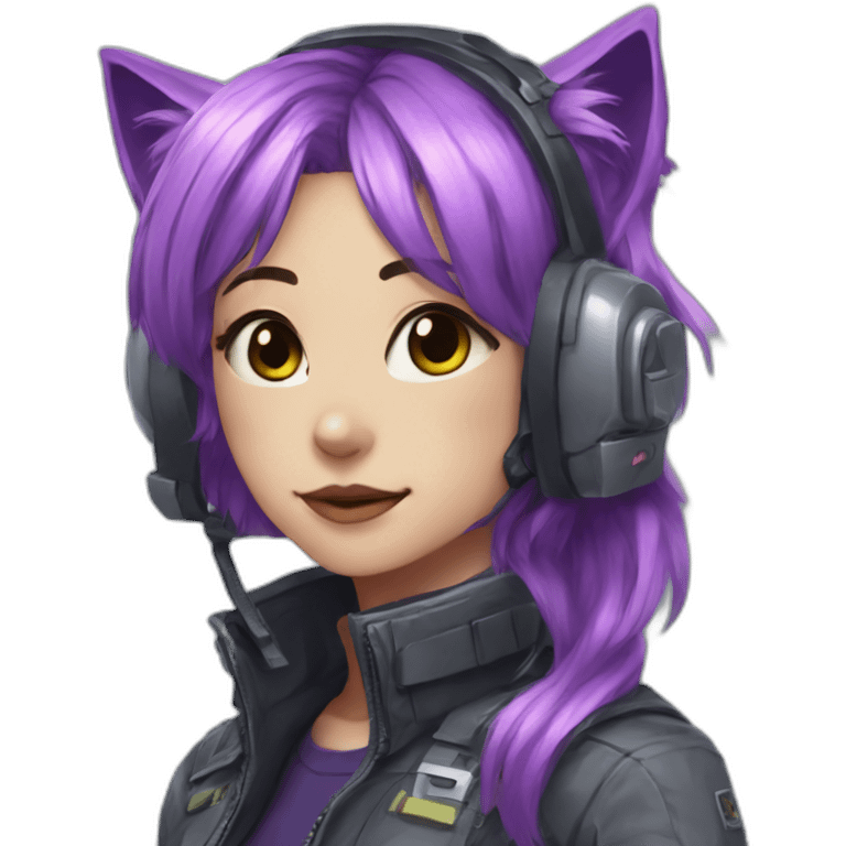 Anime mech pilot with purple hair and cat ears emoji