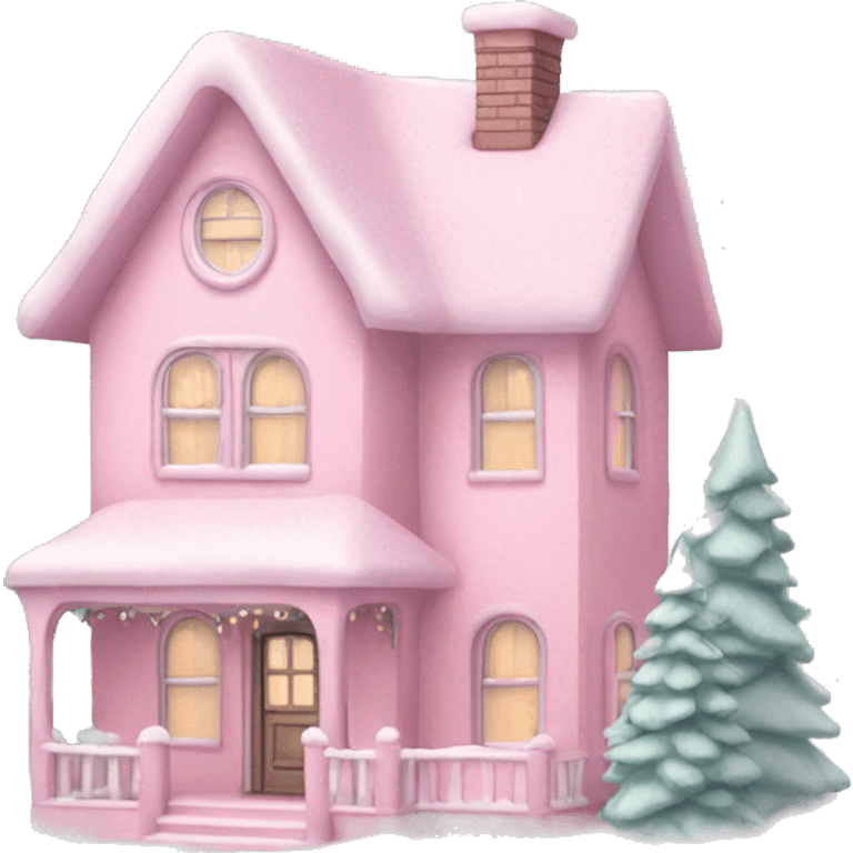 Pastel pink Christmas house  emoji