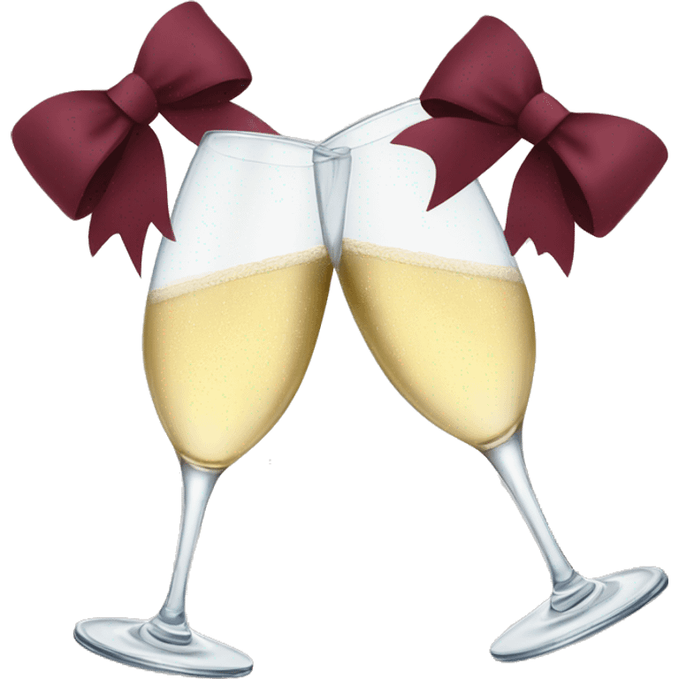 Two glasses of champagne cheering with burgundy bows emoji