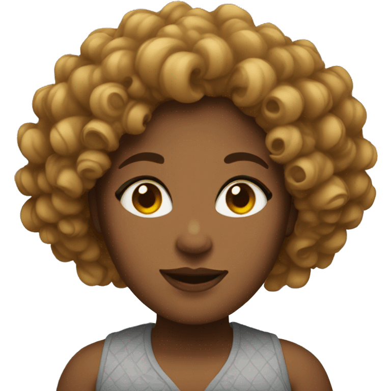 Moderately thick woman with curly hair emoji