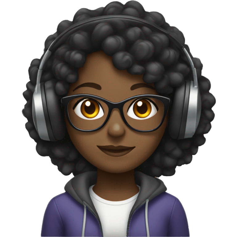 black girl with curly hair and glasses wearing headphones emoji