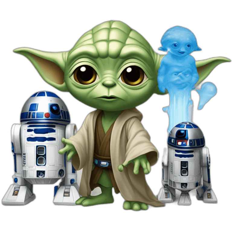 Yoda with R2D2 and a Smurf behind him emoji