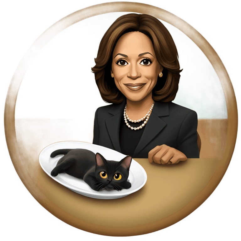 Kamala Harris with a cat on a plate  emoji