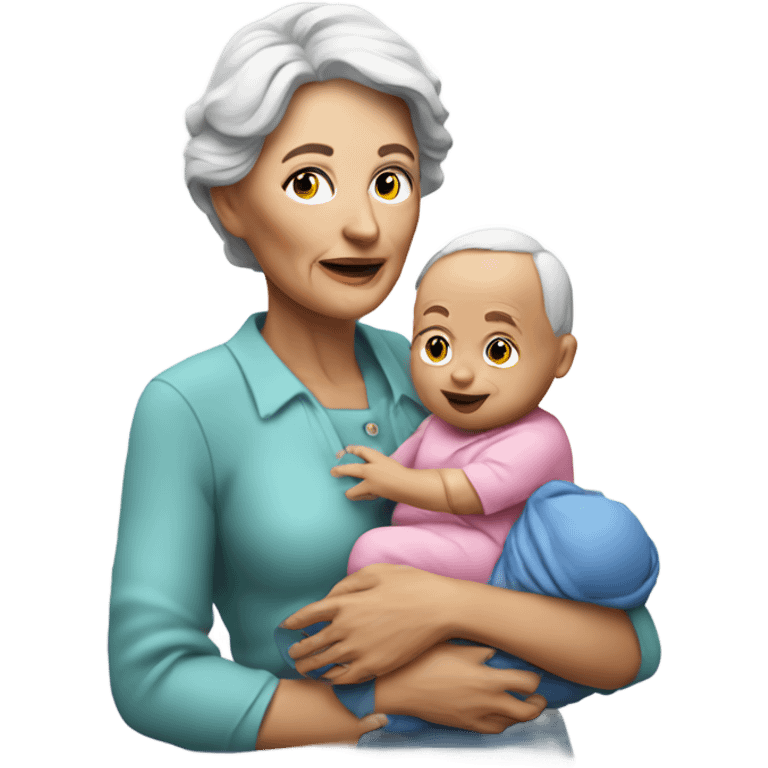 Create a 3d hyper realistic senior woman holding a baby  emoji