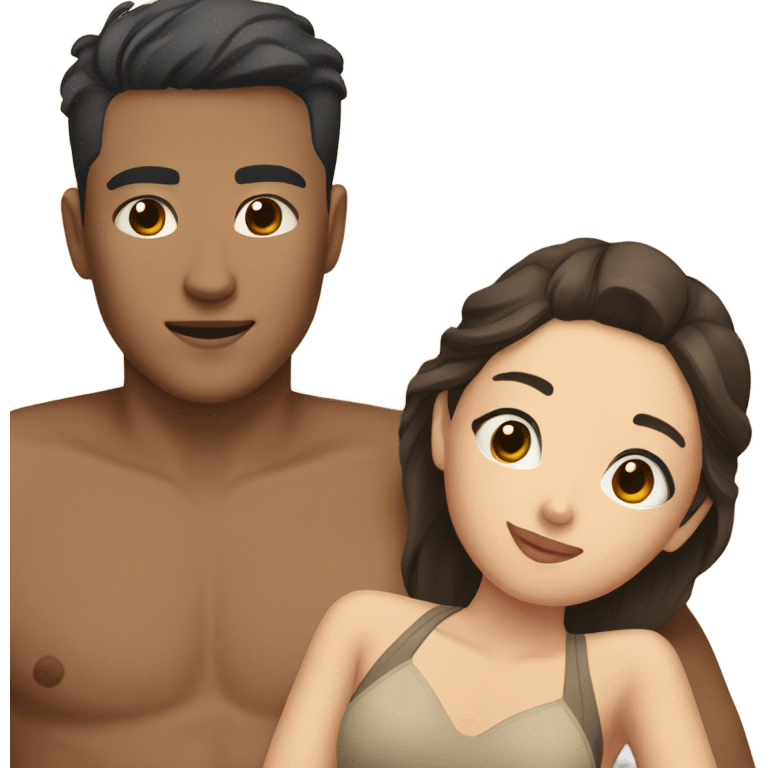 asian girl laying on the beach with brown haired boyfriend  emoji