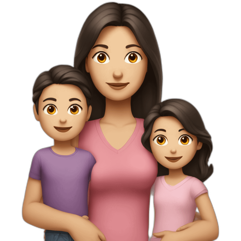 mother and 2 child with dark hair5 and white skin full length emoji