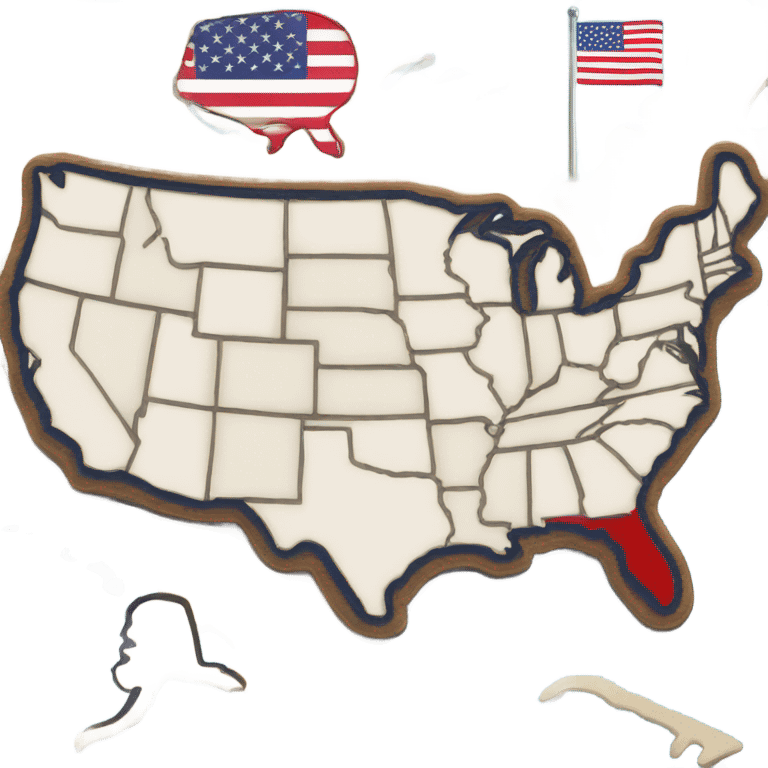 Map of the Usa. The map in the colours of the USA emoji