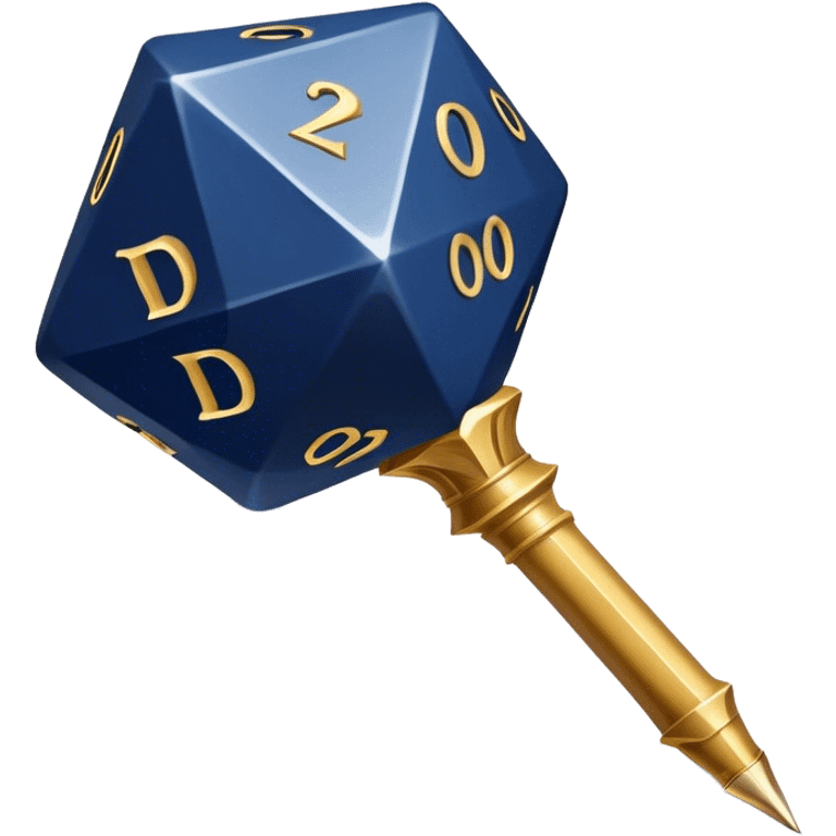 A golden quill crossing with a d20 that has no symbols on the d20
Color: Gold and deep navy blue emoji