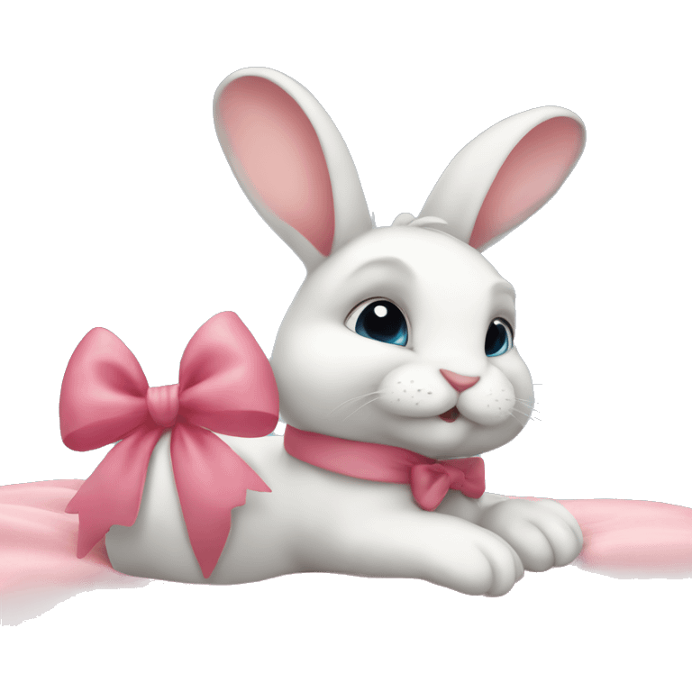 Bunny laying down with a bow on the bunny’s foot emoji