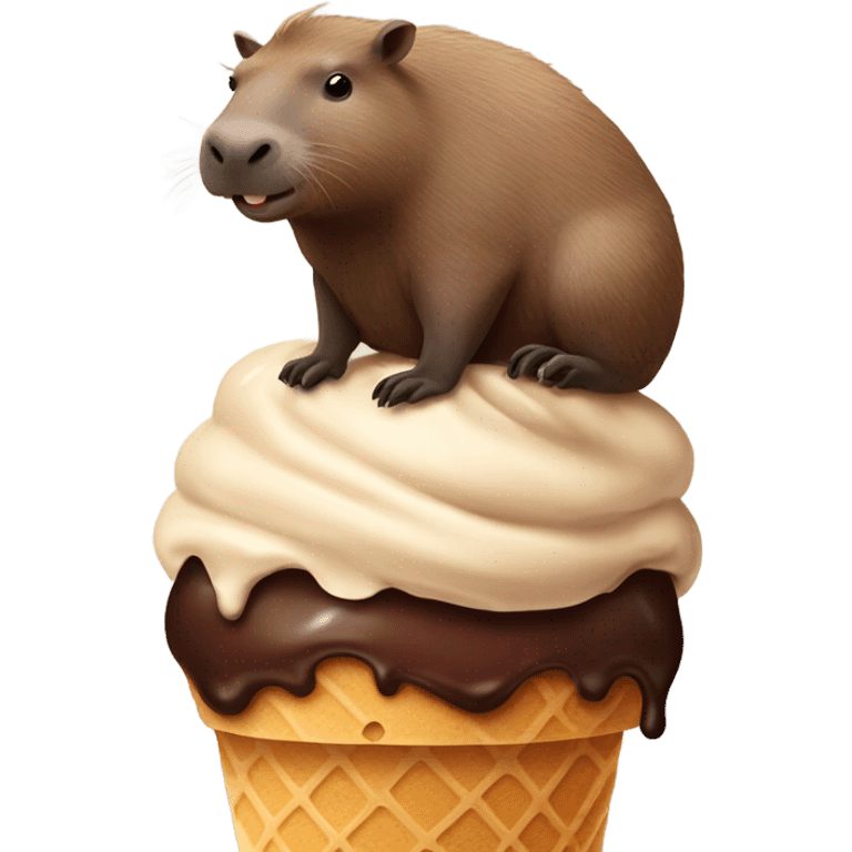 Chocolate ice cream with a capybara sitting on top emoji