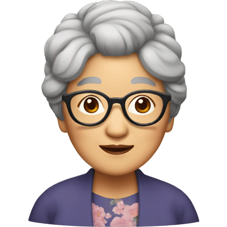 old asian grandma with bun hairstyle wearing glasses emoji