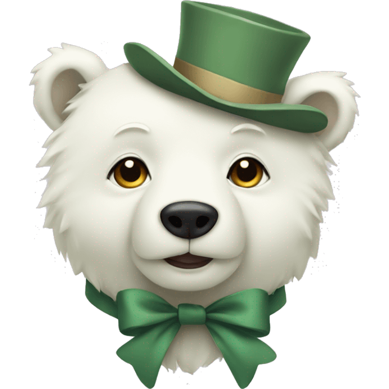 White bear with a sage green bow around its neck emoji