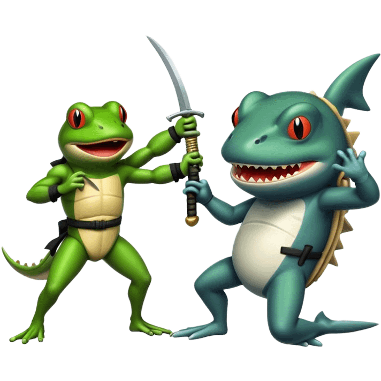 Ninja frog fighting land sharks emoji