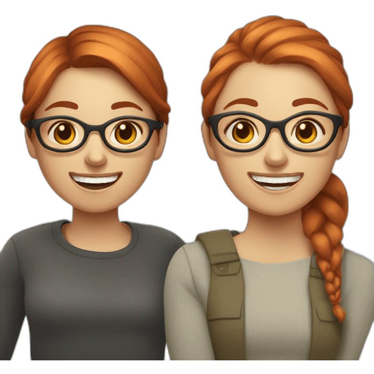 two nordic women designers being jolly, one with reddish hair and a ponytail and the other with brown medium short hair and glasses emoji