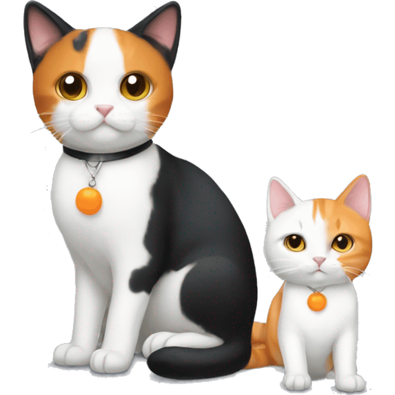 Tuxedo cat with a orange and white cat emoji