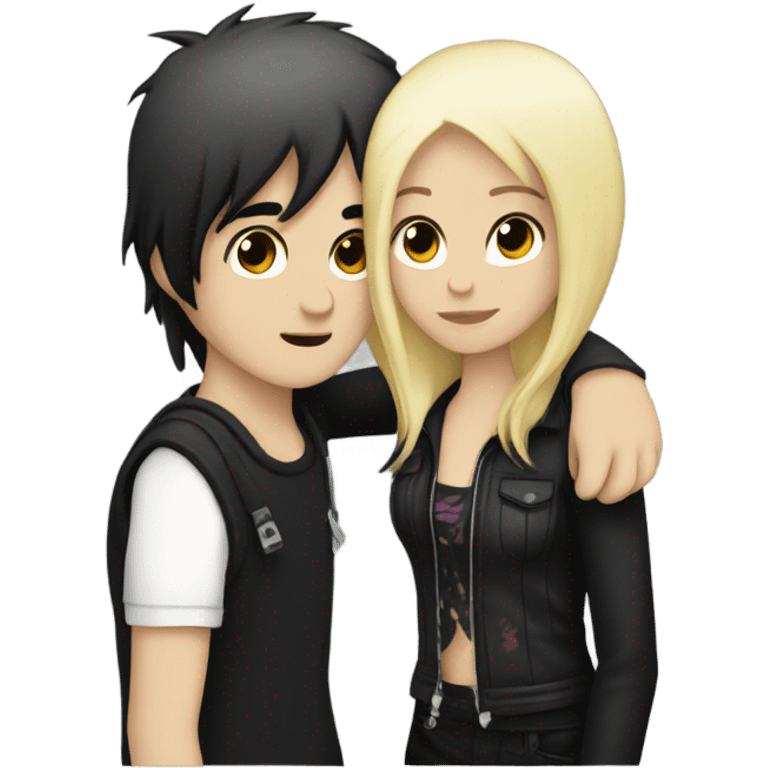 Emo couple hugging  guy with emo hair black hair girl with blonde hair emoji