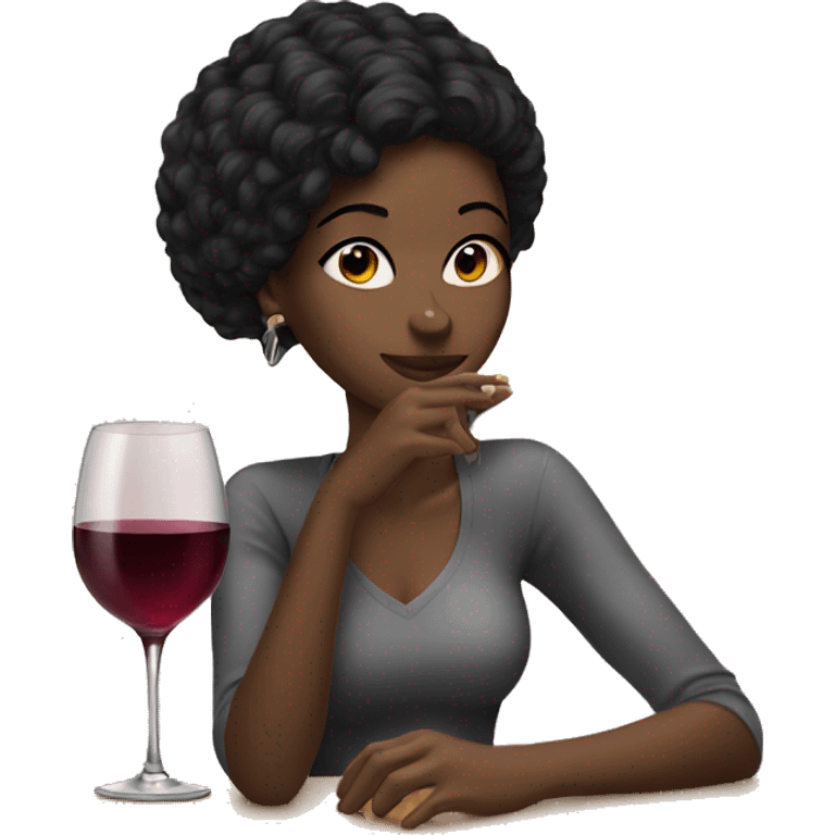 black hair girl sipping wine emoji