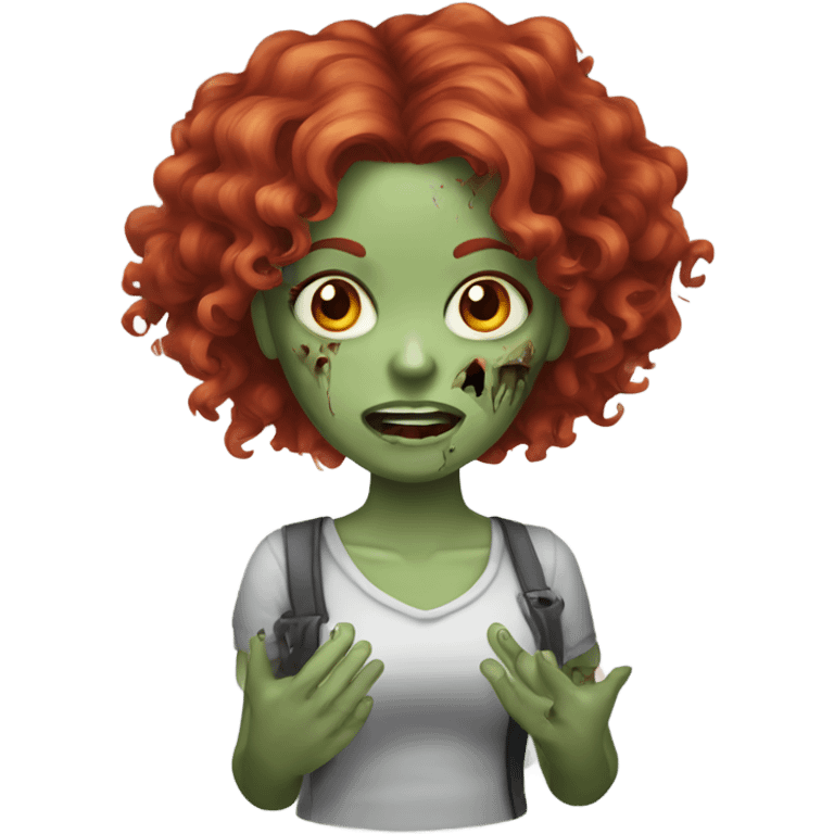  zombie girl red curly hair with both hands in the air emoji