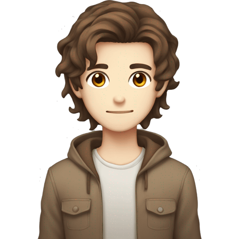 Male, long brown hair and brown eyes, light human colour skin anime style emoji