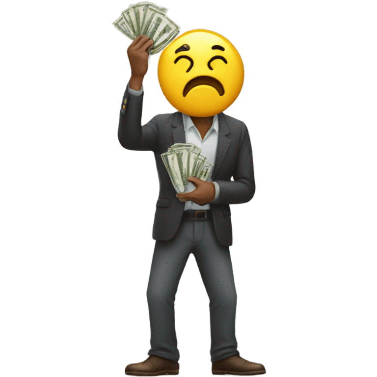 greedy standing man seeing money in his both hands emoji